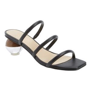 42 Gold Motif Black Leather Sculpture Orblike Heel Slide Sandal Size 9